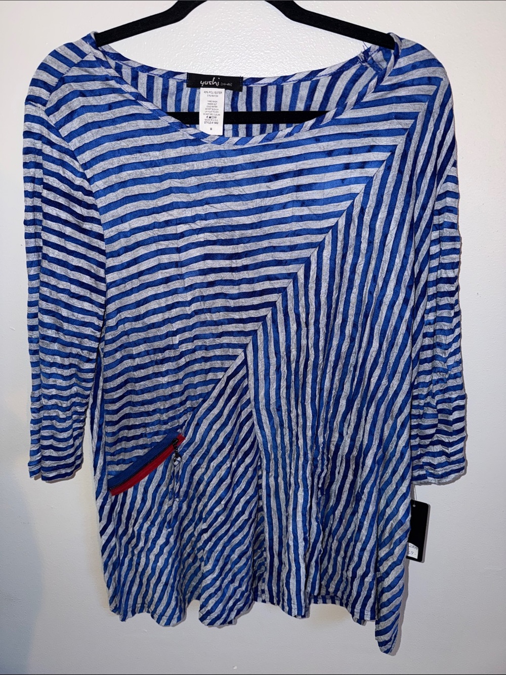 Yushi Blue and White Striped Top NWT Size M